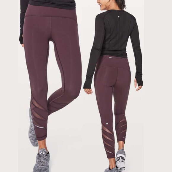 Lululemon Motionful 7/8 Tight 25” Mesh Leggings Black Cherry - Picture 1 of 6